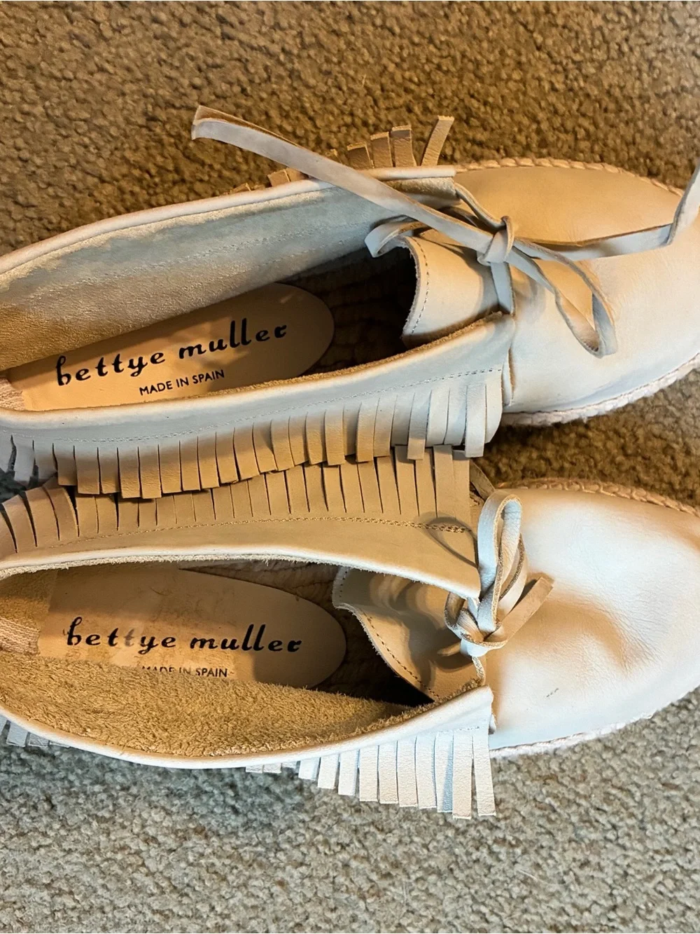 Bettye Muller Suede Espadrille Loafers Fringe Tan Size 7.5 EU 37 Leather Shoes